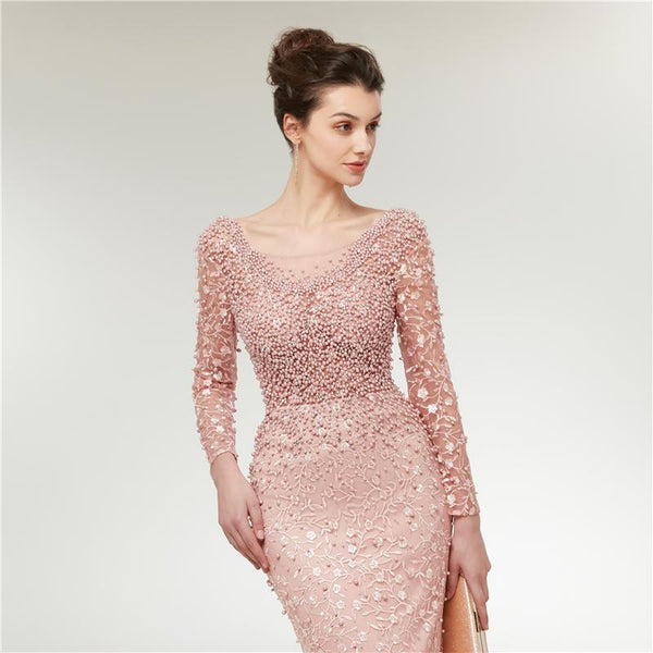 Mermaid Lace Pearls Prom Dress - Gownclap