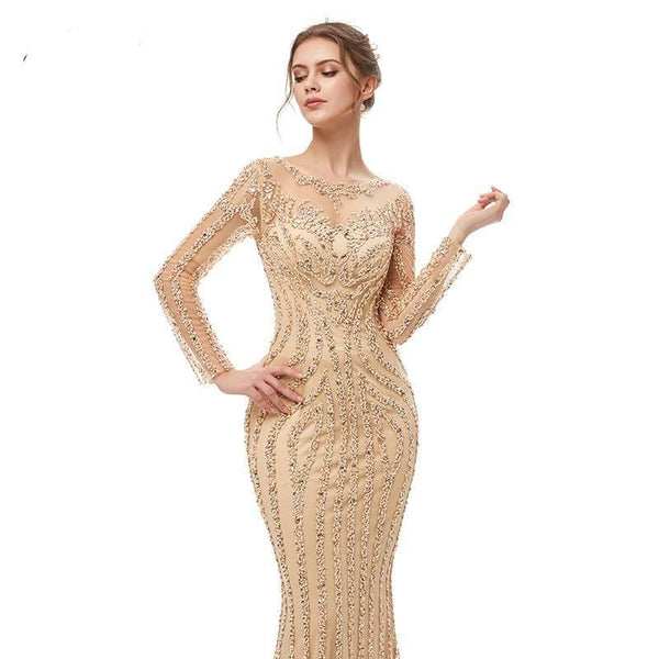 Mermaid Beading Sequined With Train Prom Gown - Gownclap