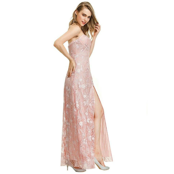 Sexy Pink Side Slit A Line Evening Gown - Gownclap