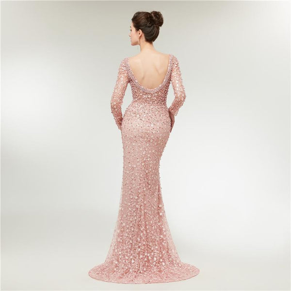 Mermaid Lace Pearls Prom Dress - Gownclap