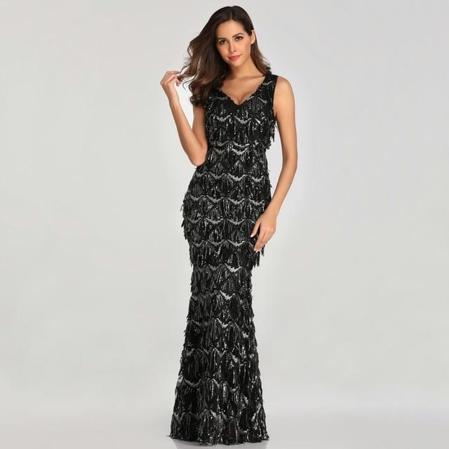 Tassel Sequin Sleeveless Evening Dress - Gownclap