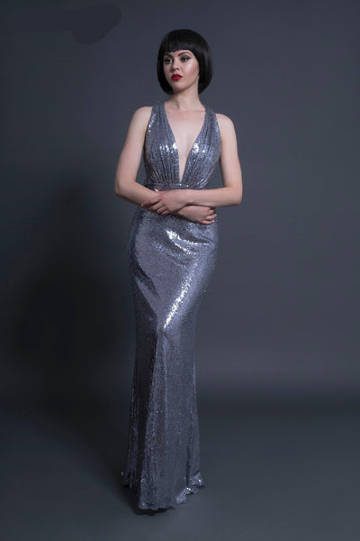 Deep V-Neck  Sequin Evening Gown - Gownclap