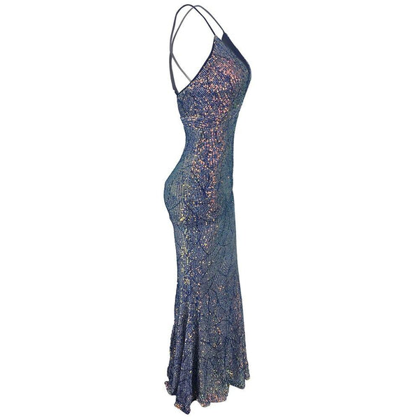 Blue Sequins Mermaid Long Dress - Gownclap