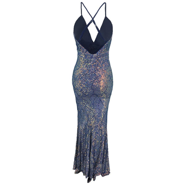 Blue Sequins Mermaid Long Dress - Gownclap