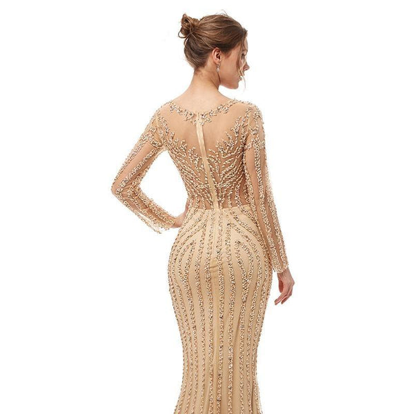 Mermaid Beading Sequined With Train Prom Gown - Gownclap